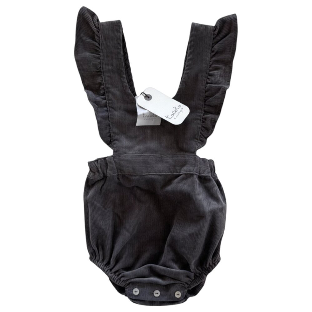 TOCOTO VINTAGE - VELVET ROMPER - DARK GREY - 9M - COTTON - NWT